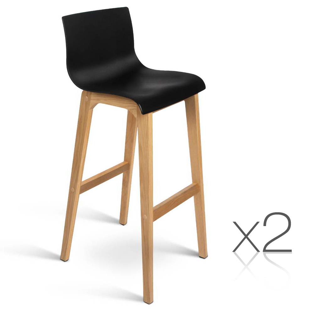 2 Oak Wood Bar stools Wooden Dining Chairs Kitchen High Back Black or White Seat 00