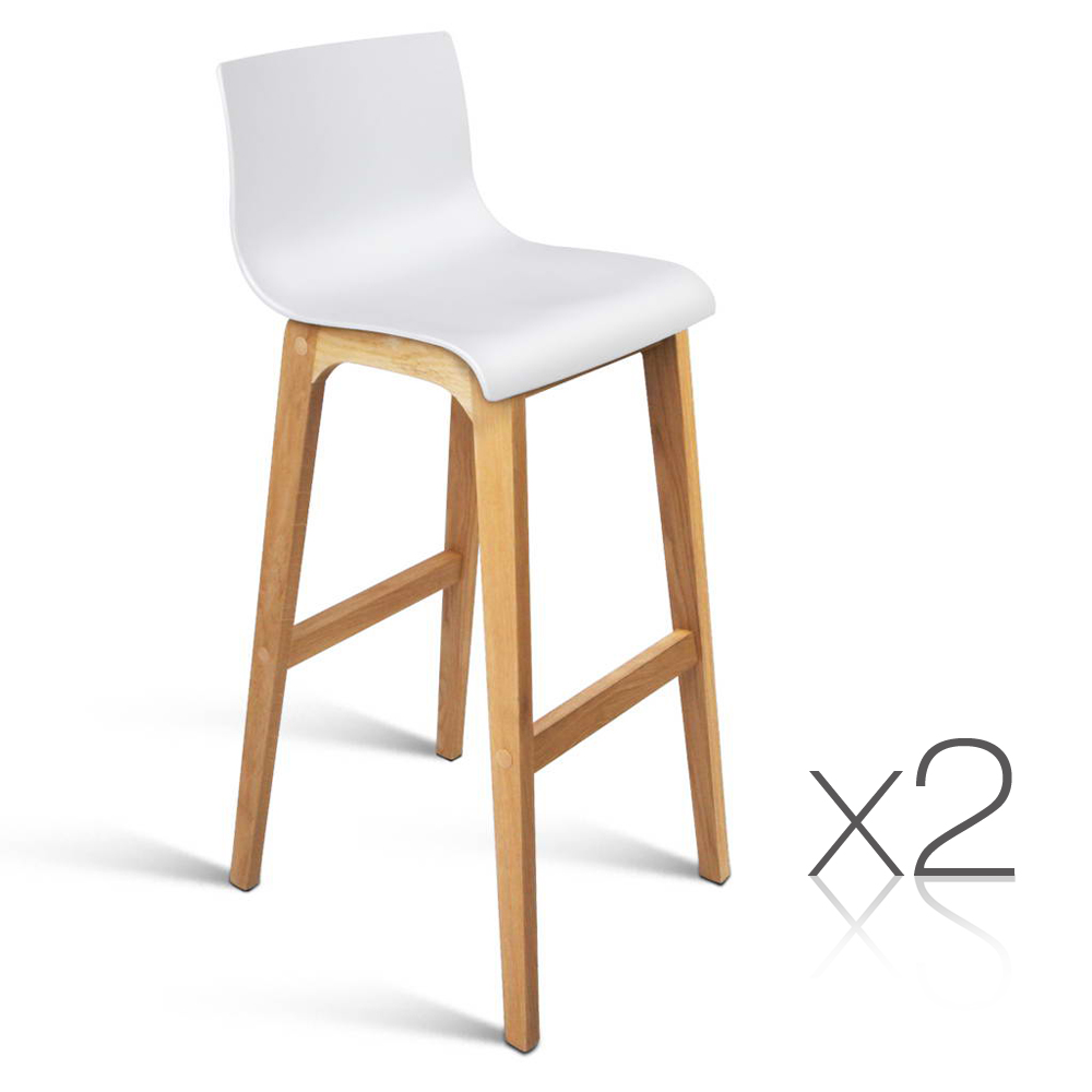 2 Oak Wood Bar stools Wooden Dining Chairs Kitchen High Back Black or White Seat 08